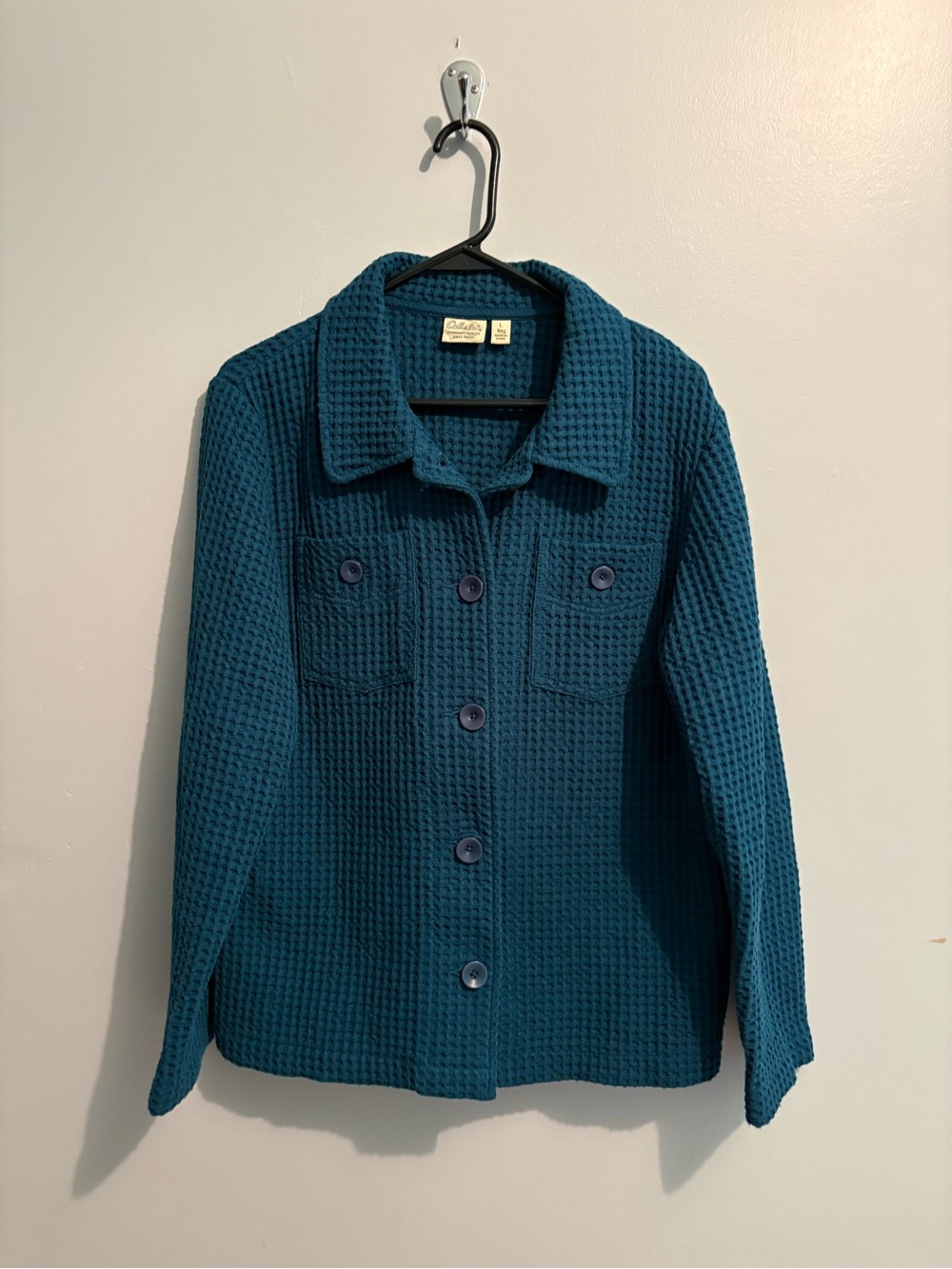 Cabela's Teal Waffle Knit Button-Up Jacket Shacket 100% Cotton Granola Girl New